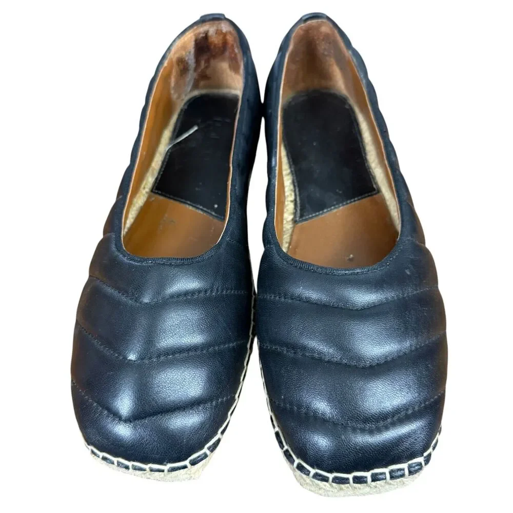 Franco Sarto Kyla Quilted Black Leather Espadrille Square Toe Flats Shoes sz 8.5